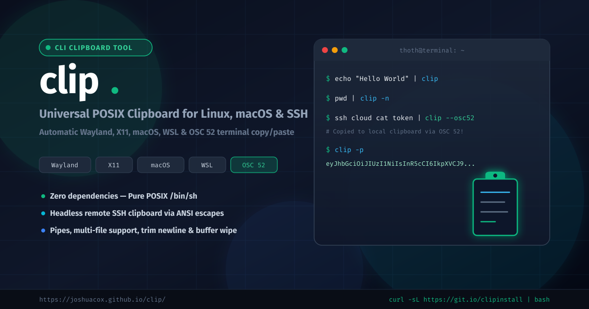 clip - Universal POSIX Clipboard for Linux, macOS & SSH
