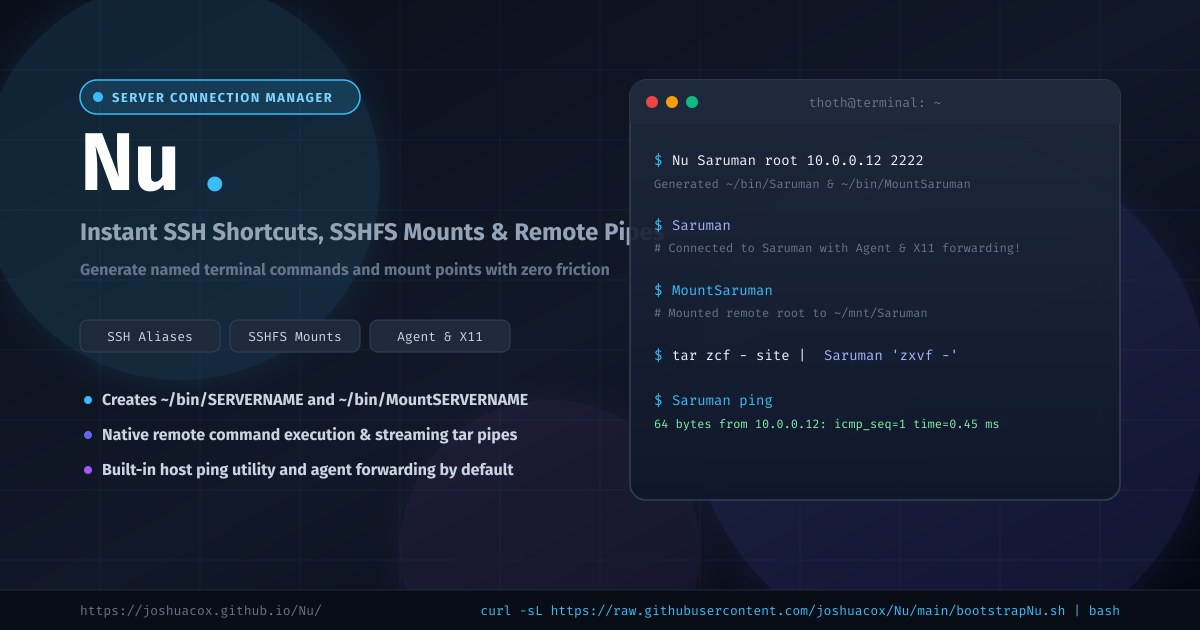 Nu - Server Connection Manager for SSH, SSHFS & Remote Pipelines