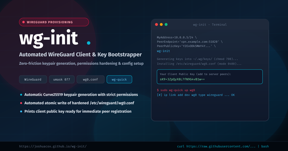 wg-init - Automated WireGuard Client Key Generation & Bootstrapping
